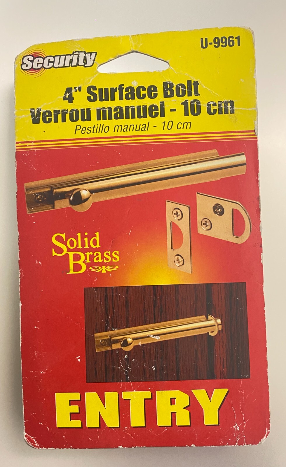 Defender U 9961, Security 4 In. Brass Surface Bolt DEFENDER SECURITY