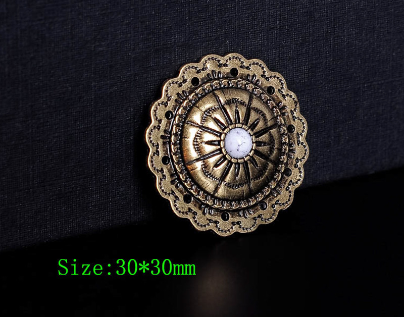 10PC 30MM White Turquoise Sun Flower Starburst Retro Brass Scalloped Concho
