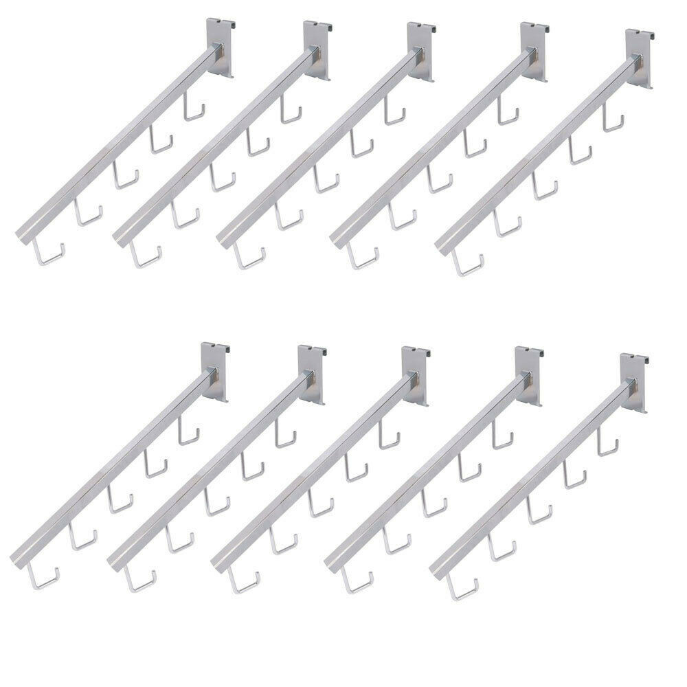 10Pc 17.5" Chrome Gridwall 5J Hook Waterfall Pegboard Hook Hanger Retail Fixture