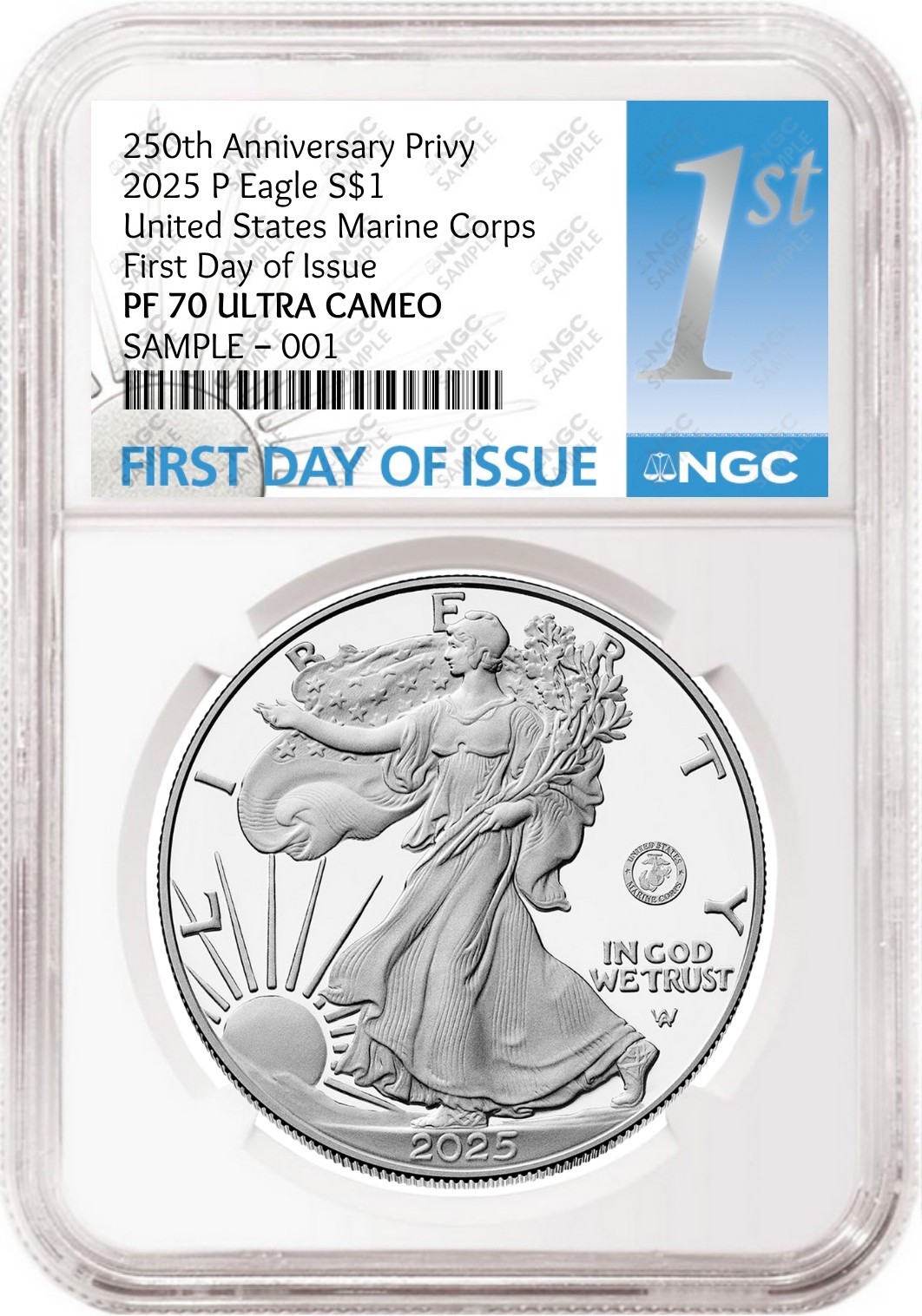2025 P Silver Eagle Marine 250th Anniversary Privy NGC PF70 FDOI 1st
