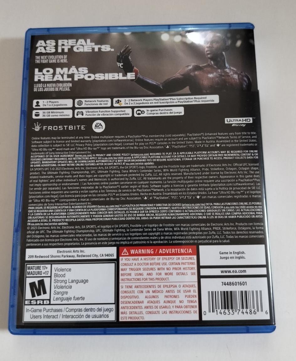 Replacement Case Only for EA SportsUFC 5 Five PlayStation 5 PS5 AUTHENTIC