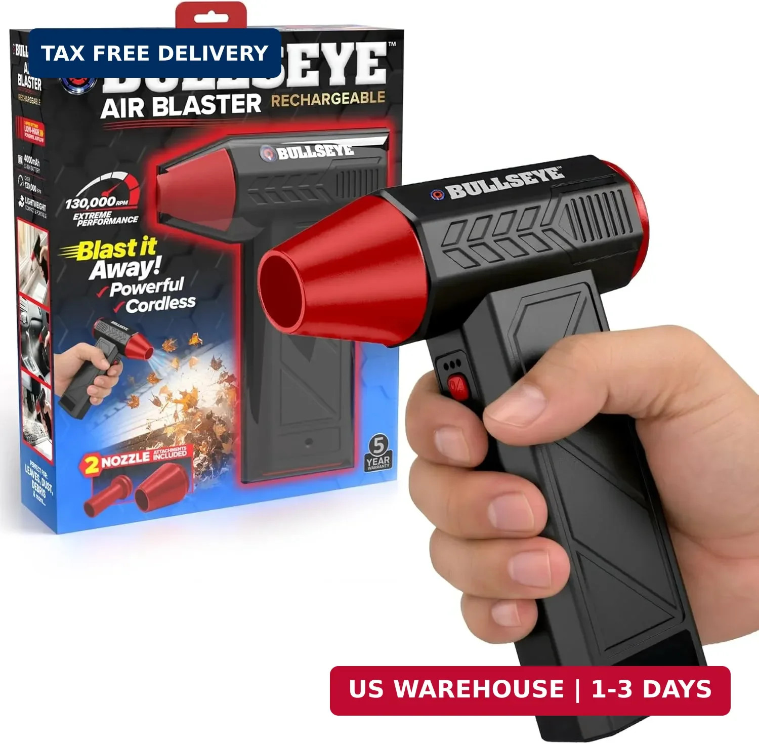 BULLSEYE Blaster 130000 RPM Electric Air Duster, Rechargeable Cordless Compresse