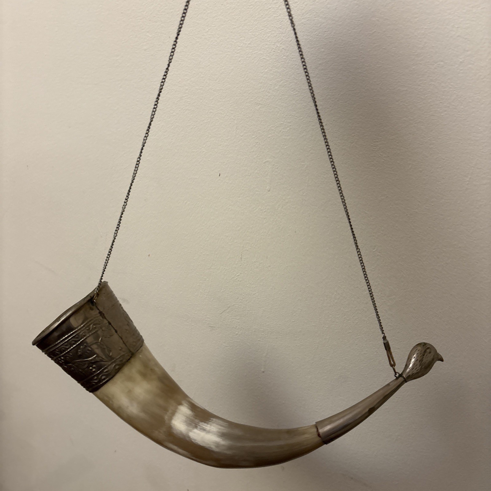 VINTAGE Georgian Powder or Drinking Horn Bird Head Silver