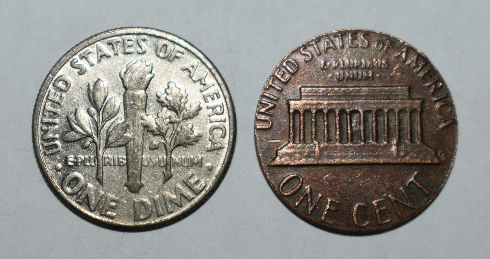 106i. ONE (1) MAGIC COIN TRICK - REVERSE DIME, REVERSE MEMORIAL CENT, MULED 1 PC