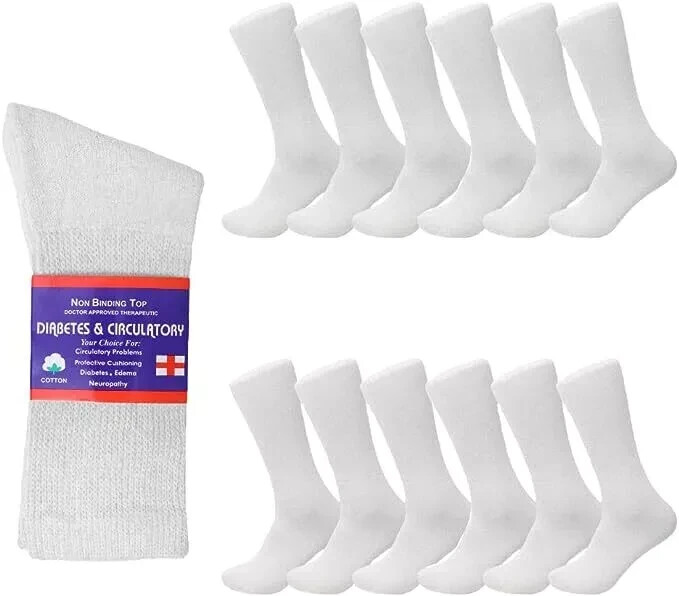 3 6 12 Pairs Men Women Circulatory Health Diabetic Crew Socks 9-11 10-13 13-15