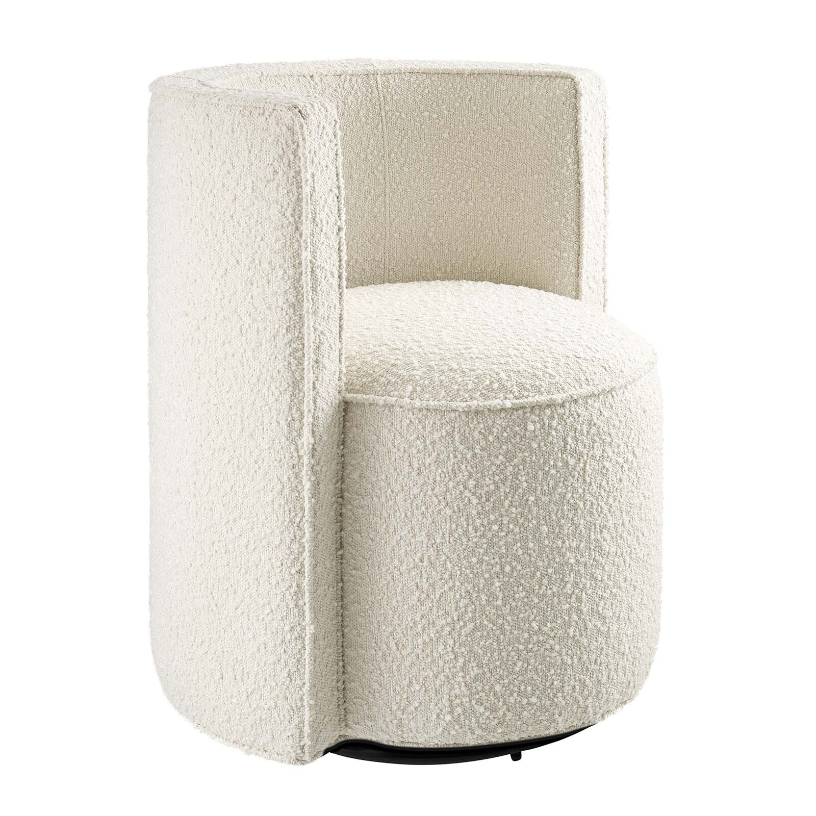 Modway Della Boucle Fabric Accent Swivel Chair in Ivory