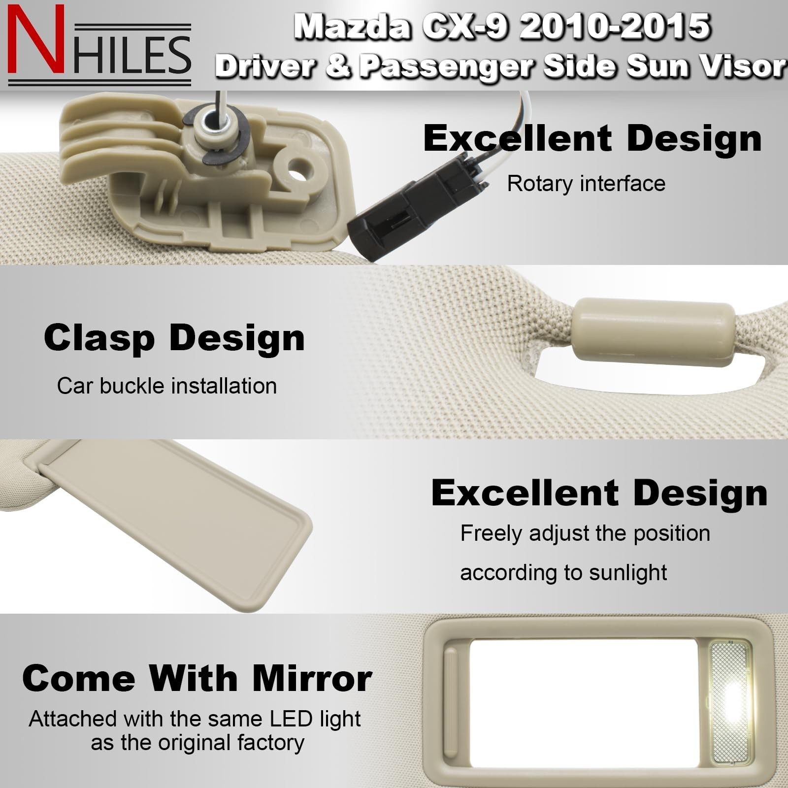 NHILES Left Driver & Right Passenger Sun Visor Compatible with Mazda CX-9 201...