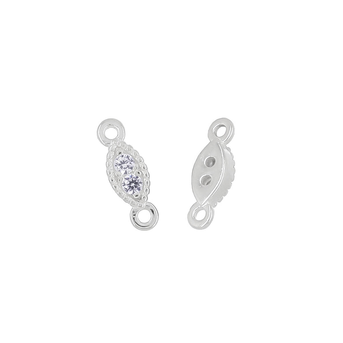 2 Sterling Silver Clear CZ Tiny Oval Link Connector Beads 3.3x9.5mm #99944
