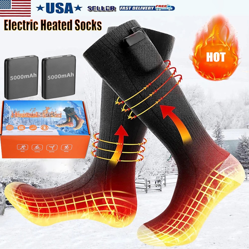 Electric Heated Sock Thermosocks Heated Heater Foot Heater 5000mAH Battery XMAS