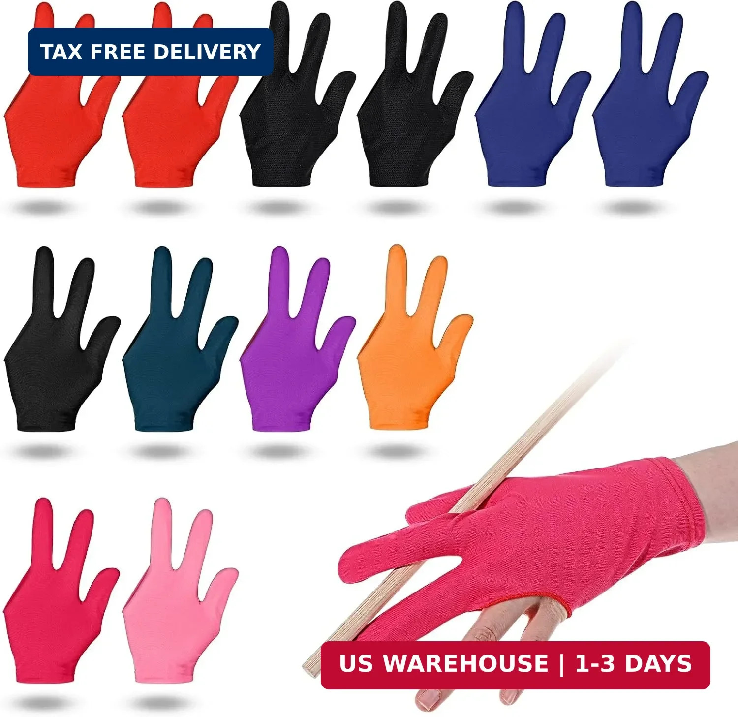 12Pcs Three Fingers Billiard Gloves, Elastic Cue Sports Pool Gloves, Non-Slip Br