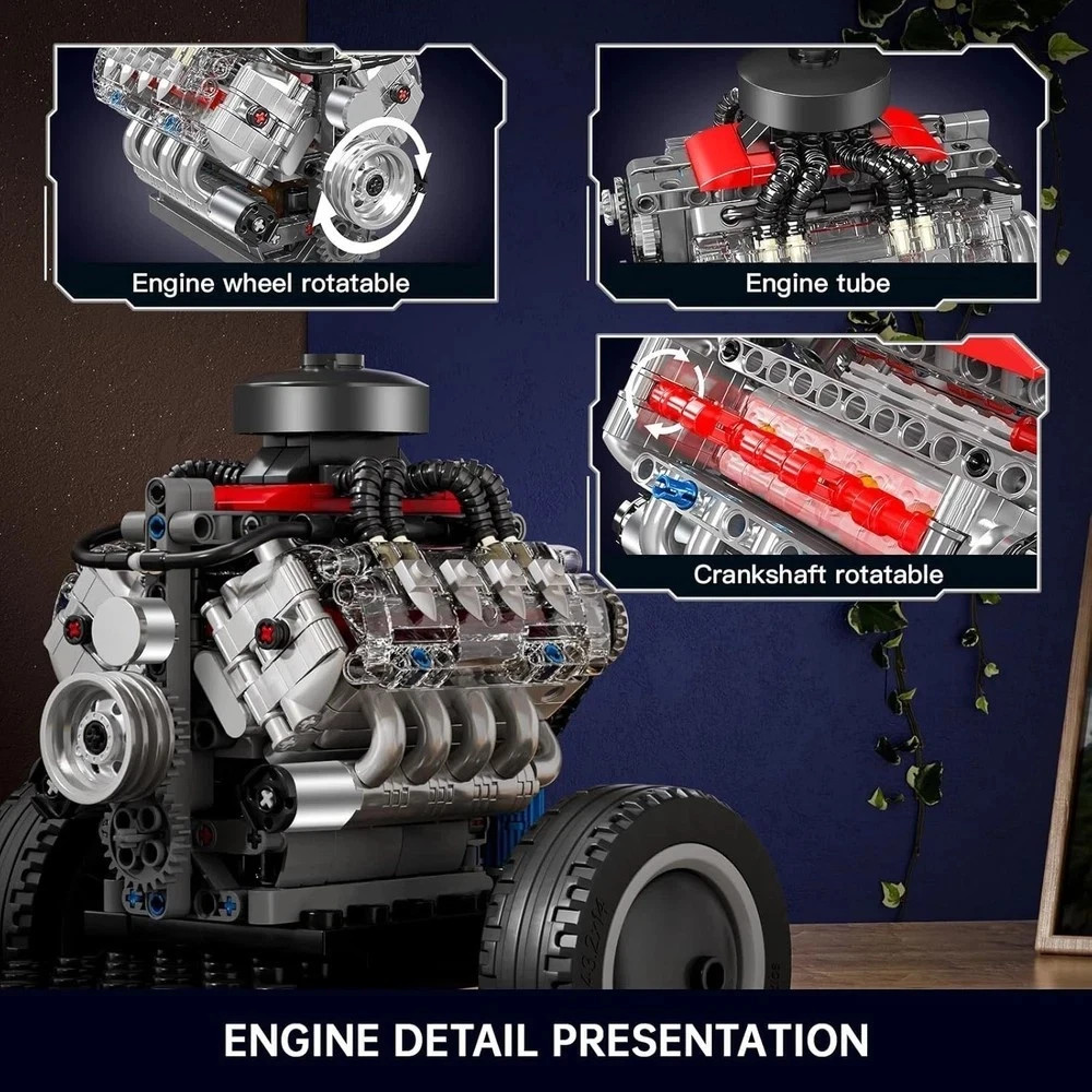 V8 Engine Model Kit - 487 Pcs to Build Your Own Mini Engine That Works - D