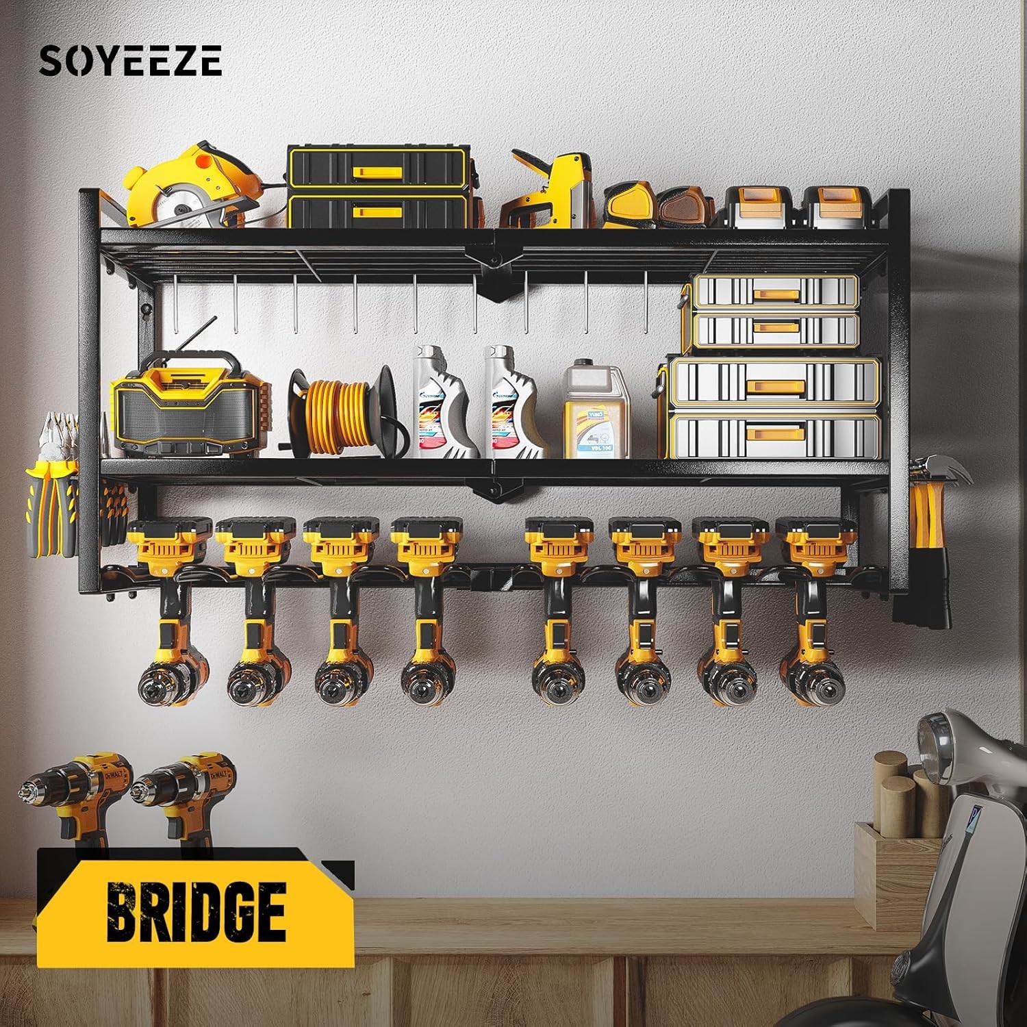 Power Tool Organizer 8 Drill & Screwdriver Wall Mount 3 Layer Storage Rack