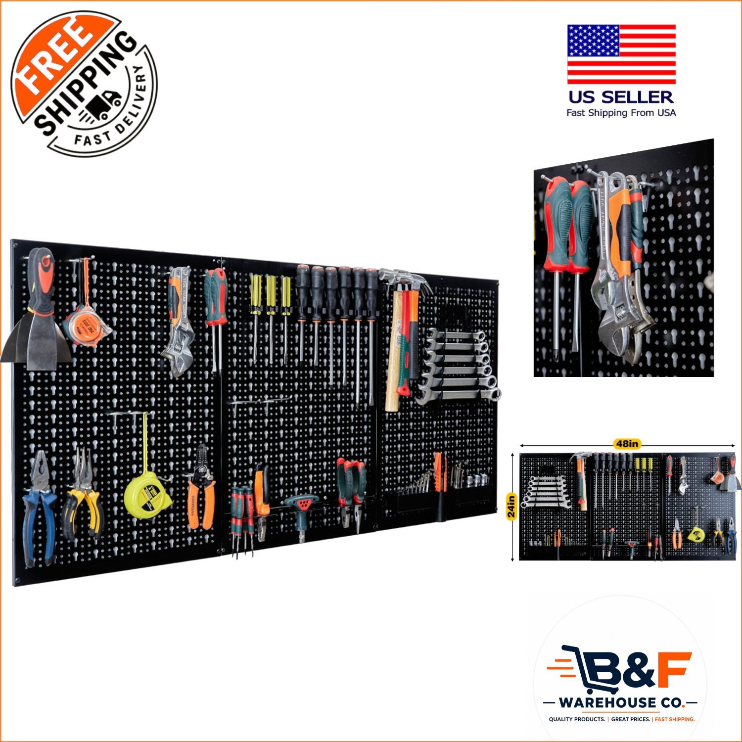 4 ft. Heavy Duty Metal Pegboard Wall Organizer with 45 Accessories for Garage