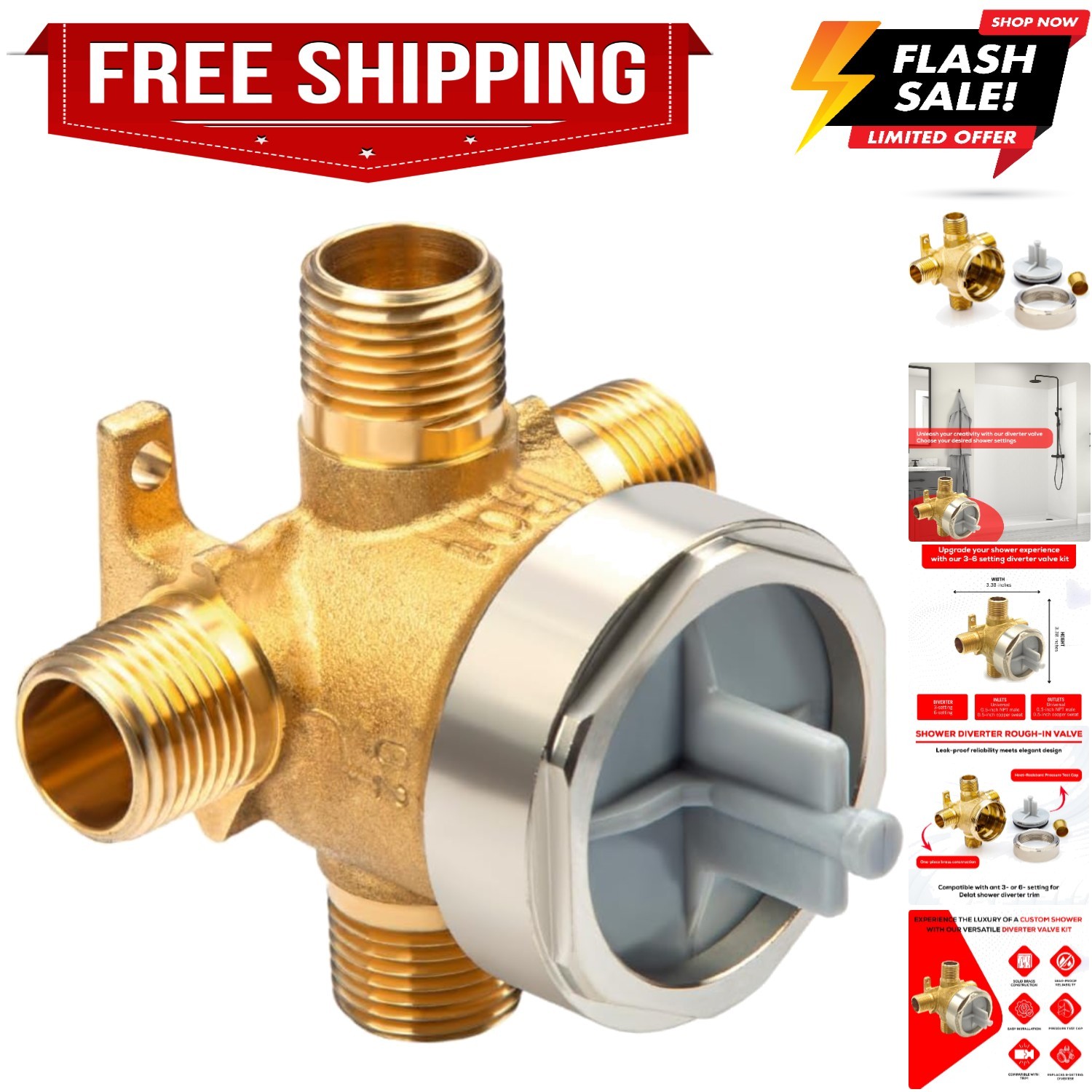 R11000 Rough-In Valve for D 3-Setting or 6-Setting Shower Diverter Faucet, Co...