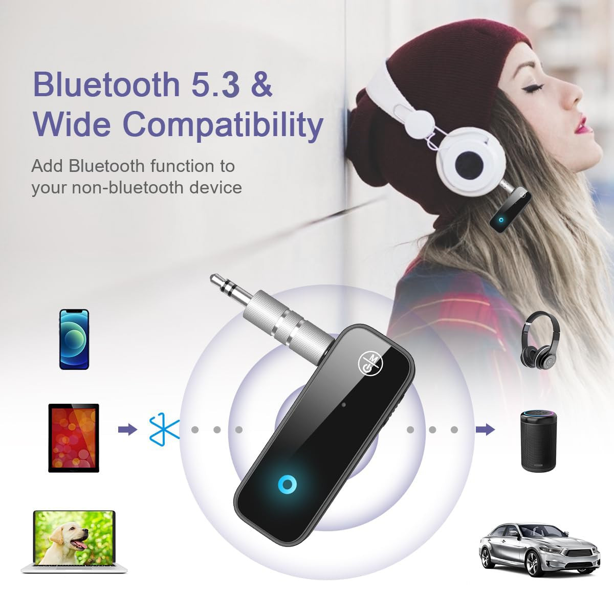 Bluetooth AUX Adapter for Car, Bluetooth 5.3 Receiver & Transmitter for Old C...
