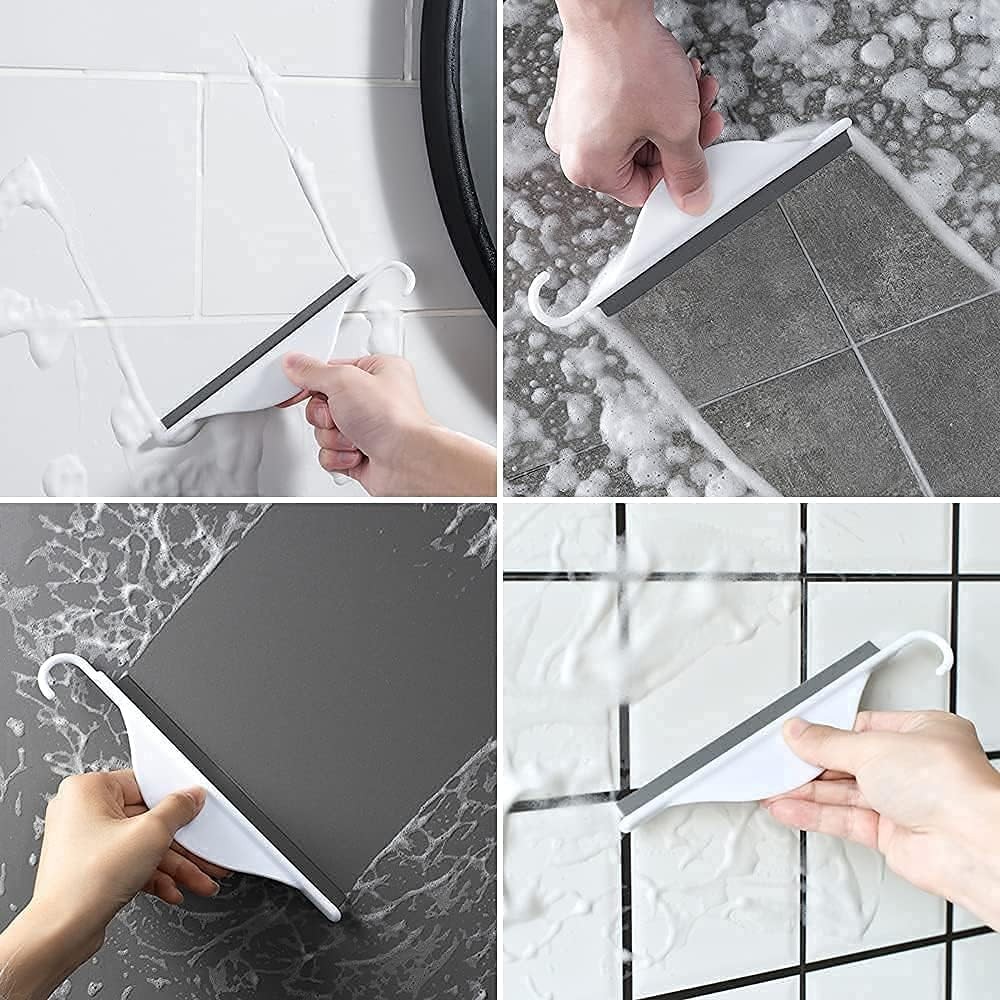Tiny Bathroom Shower Mirror Squeegee with Hanging Hook, Silicone Mini White