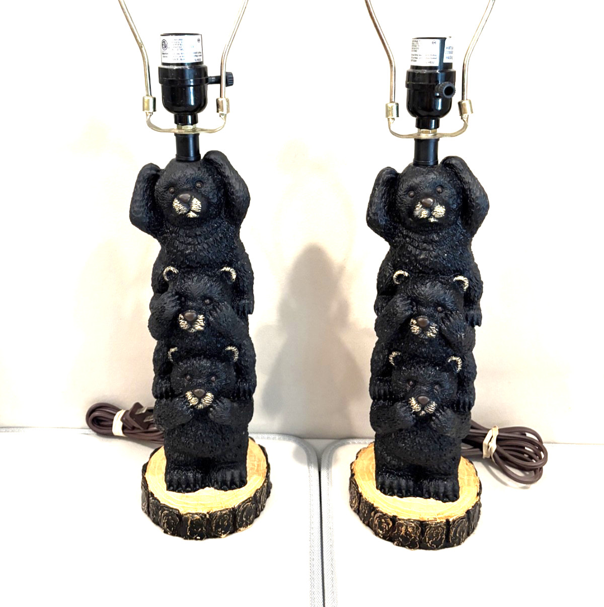 See No Evil, Speak No Evil, Hear No Evil Stacked Bears Lamps, Rustic Cabin