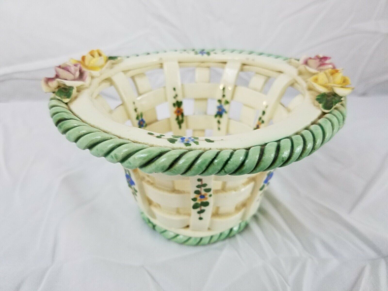 Vintage Handpainted Italy Ivory. White With Green