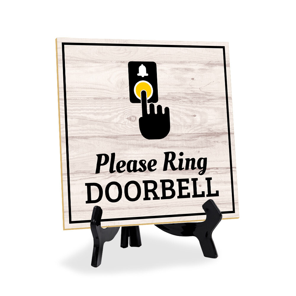 Please Ring Doorbell 5"x 5" Square Table Sign With Acrylic Easel | Home