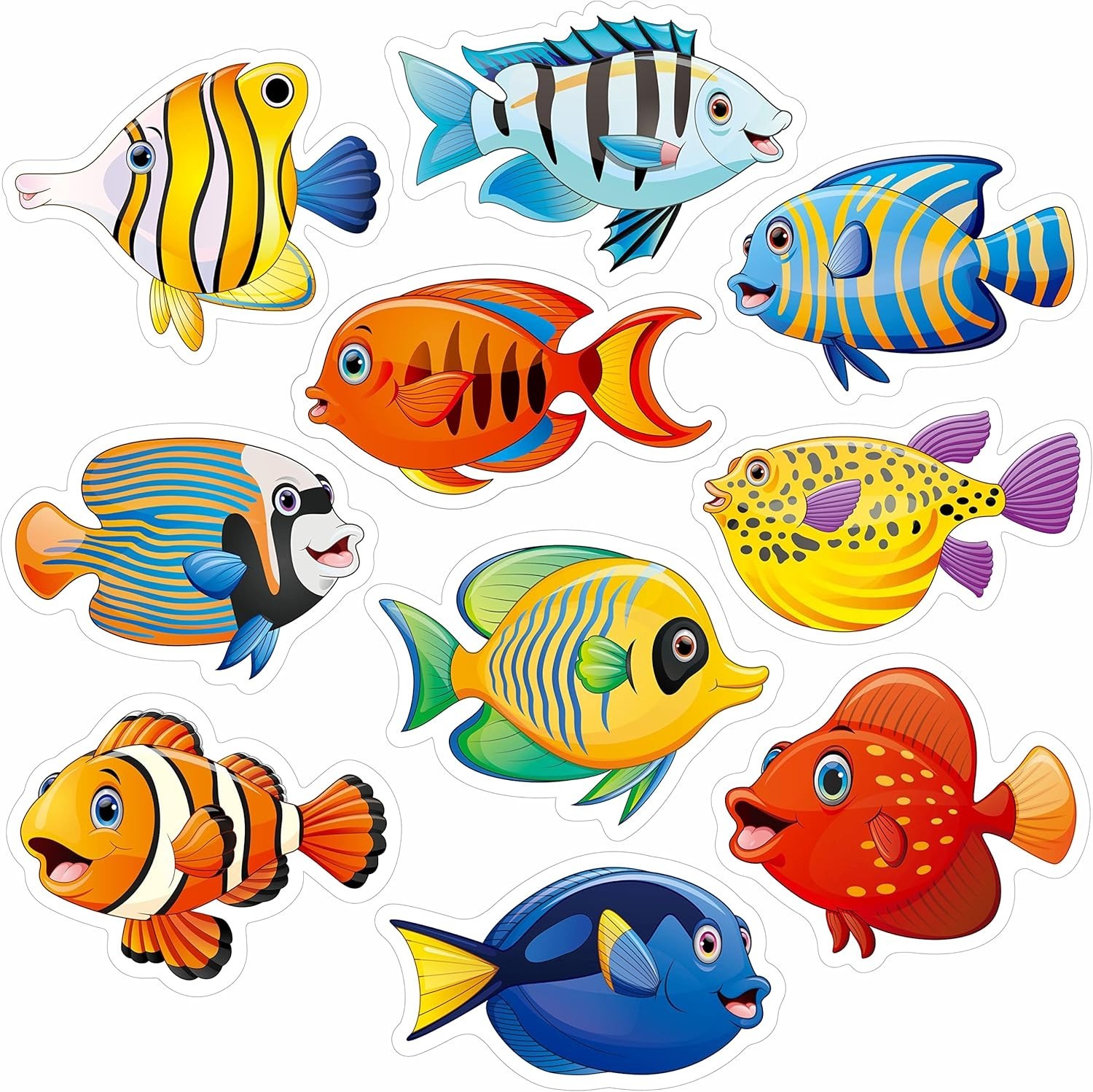 50 PCS Tropical Fish Cutouts, Double-Sided Printing Fish Sea Animal Accents Cut-