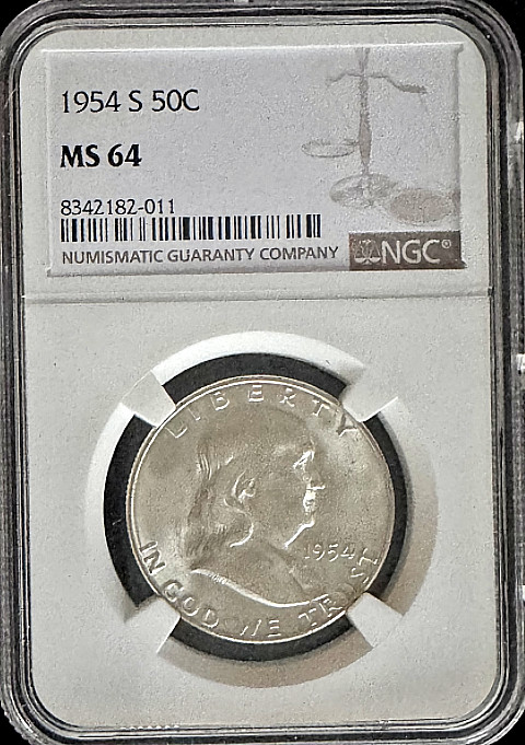 1954-S Franklin Half Dollar NGC MS-64 Silver 50C
