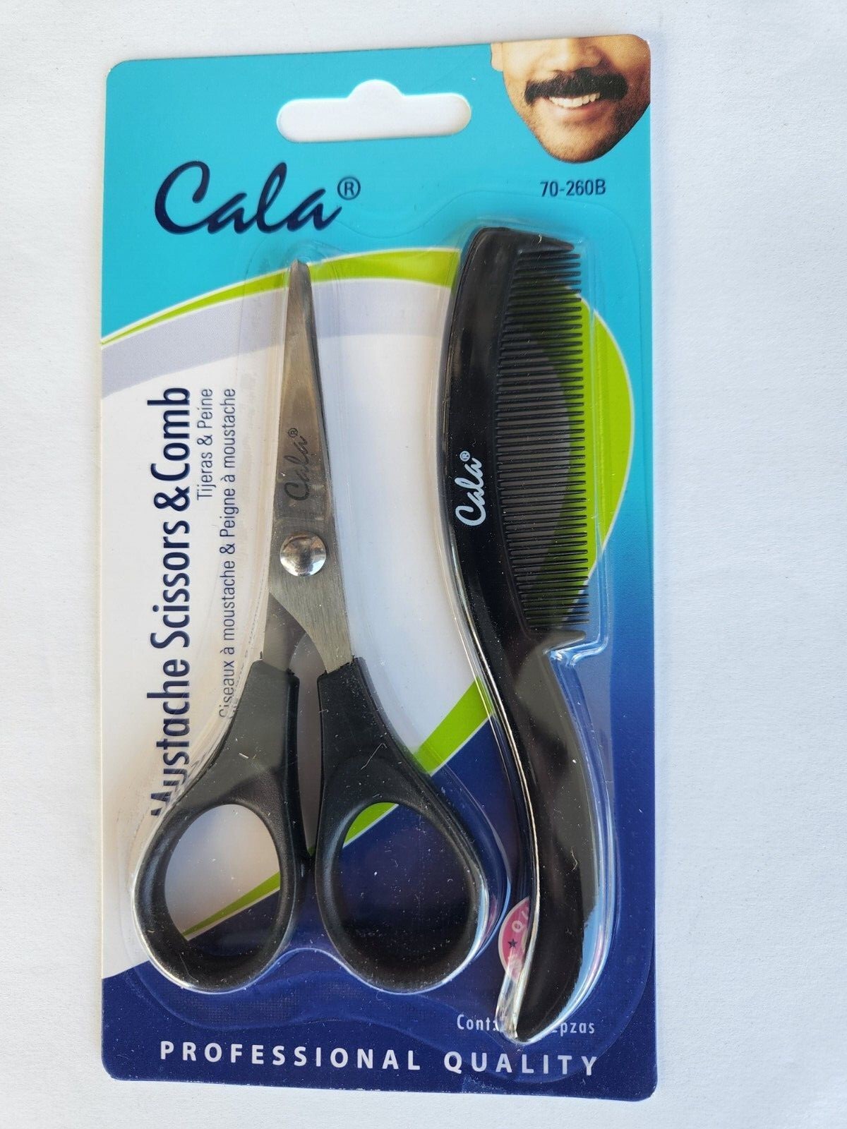 CALA MUSTACHE SCISSORS & COMB QUALITY IMPLEMENT NEW SEALED ORIGINAL