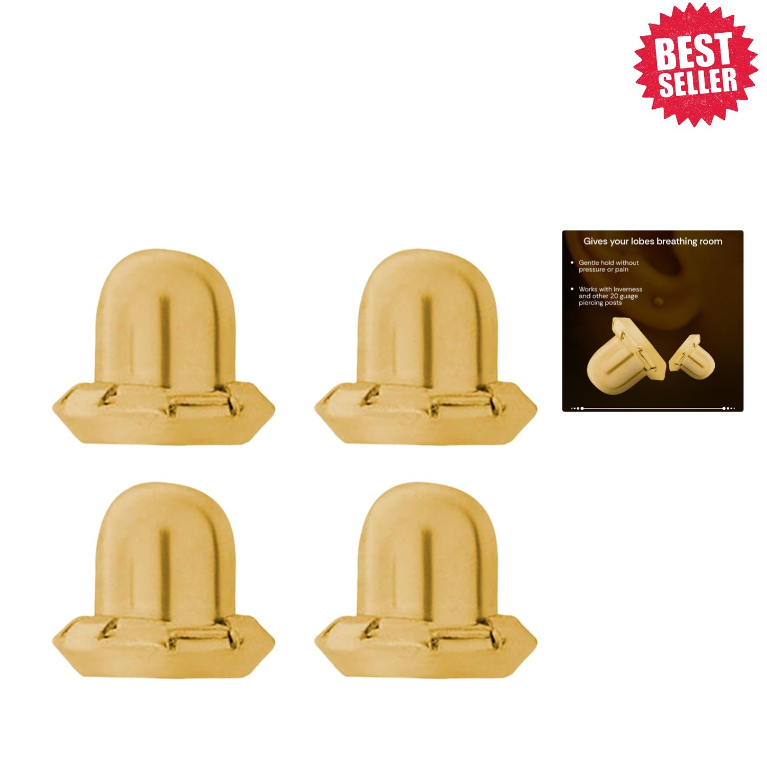 Secure Gold-Plated Earring Backs - Perfect for Sensitive Skin (4 Count)