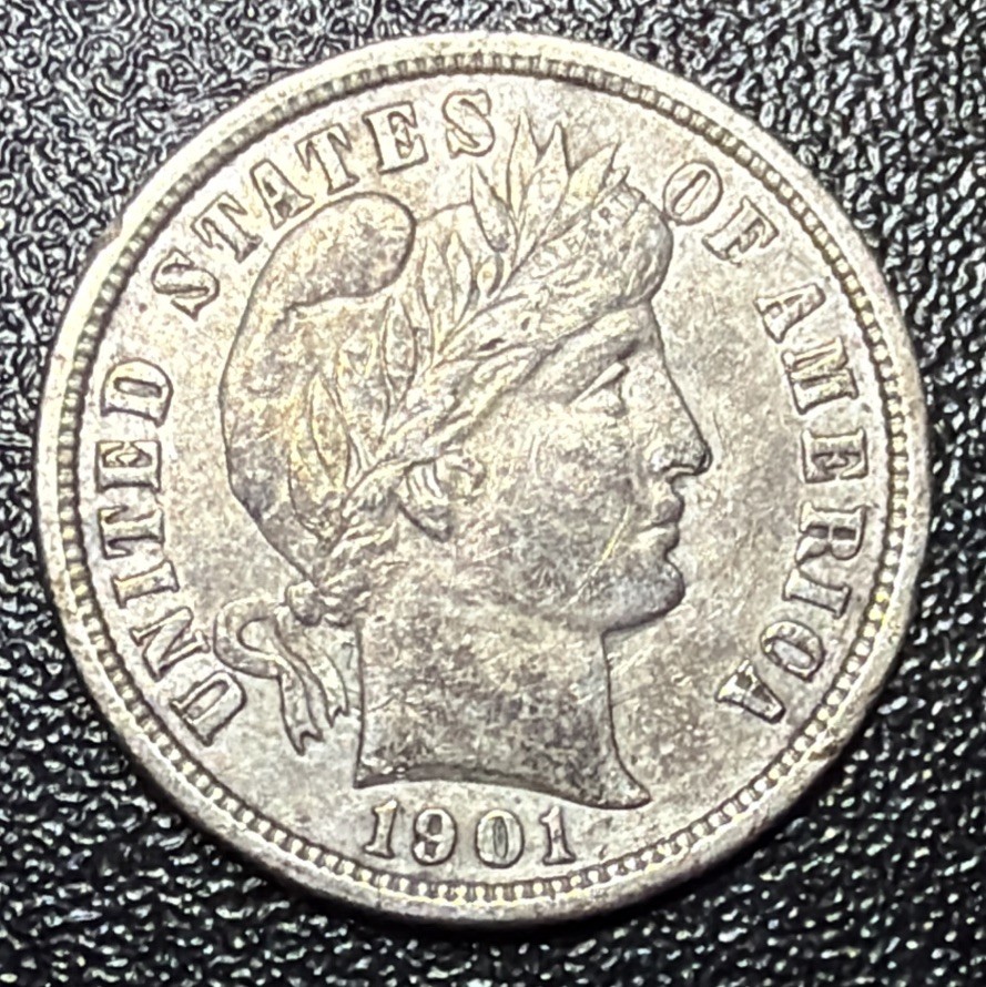 1901 O Barber Silver Dime 10c AU Almost Uncirculated
