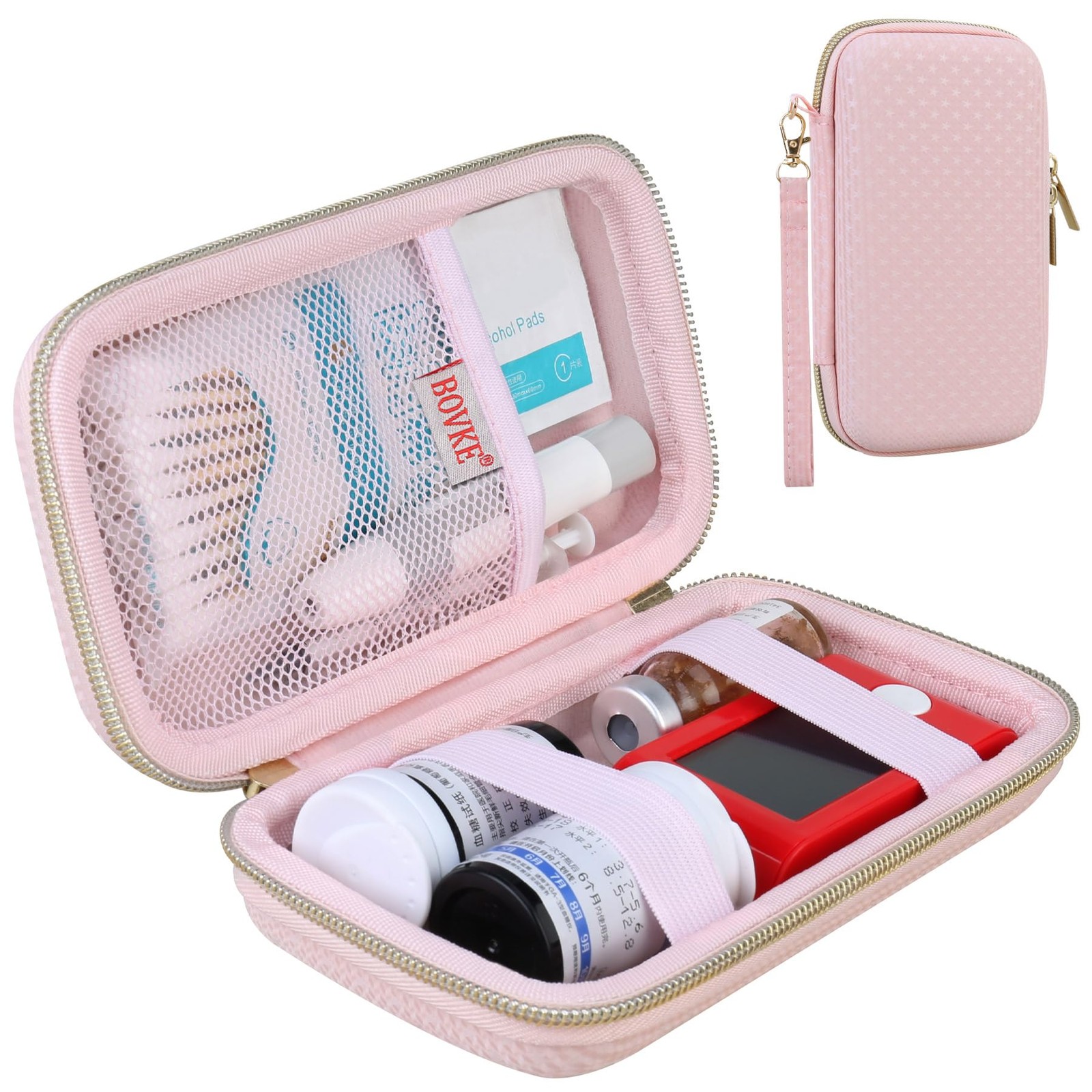 BOVKE Diabetic Supplies Travel Case, 6.7 x 3.12 x 1.45 inches, Pink Star