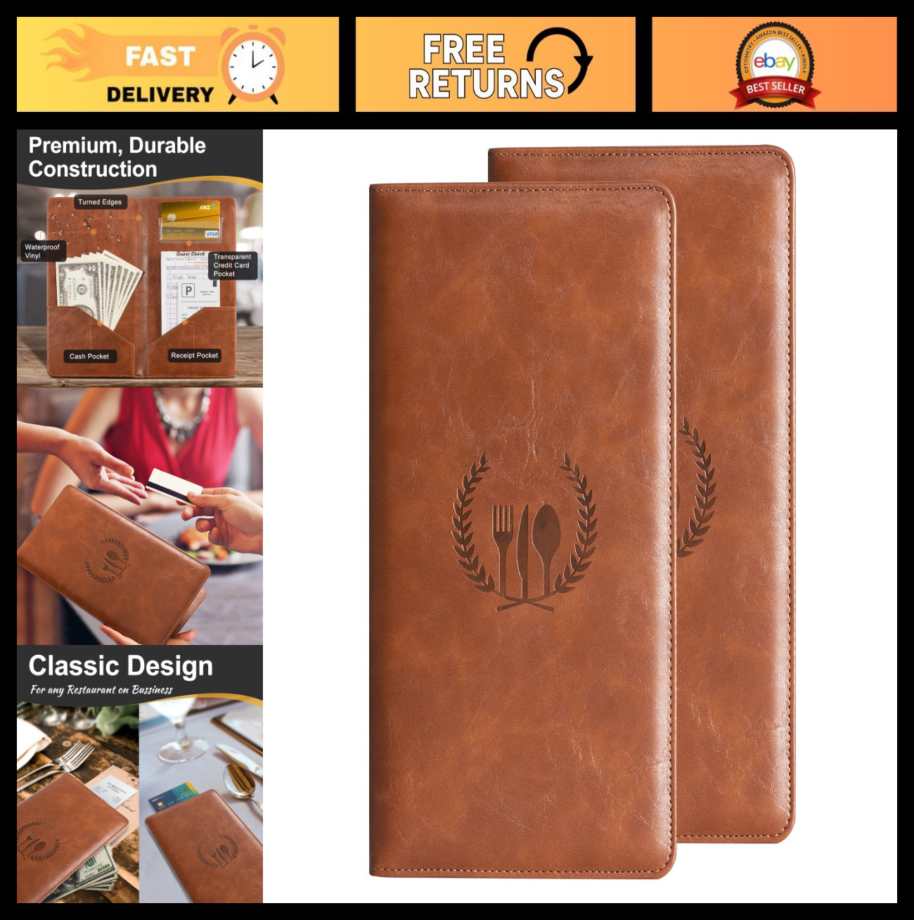 Restaurant Check Presenters - Guest Check Card Holder for Waitstaff & Bars