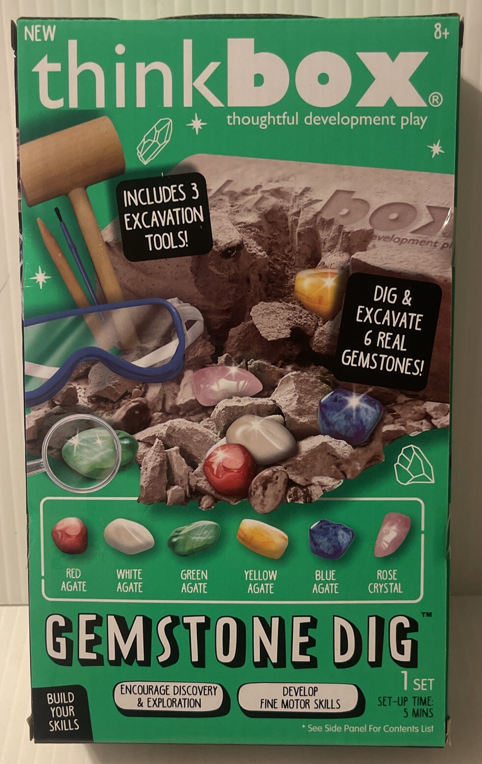 THINK BOX GEMSTONE DIG ~ 3 EXCAVATION TOOLS ~ 6 REAL GEMSTONES