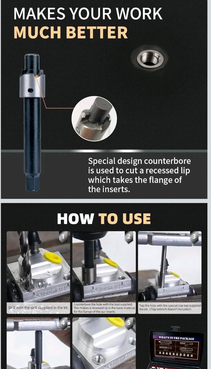 M8X1.0 Thread Repair Kit with Insert HSS Drill, Tap, Counterbore,...
