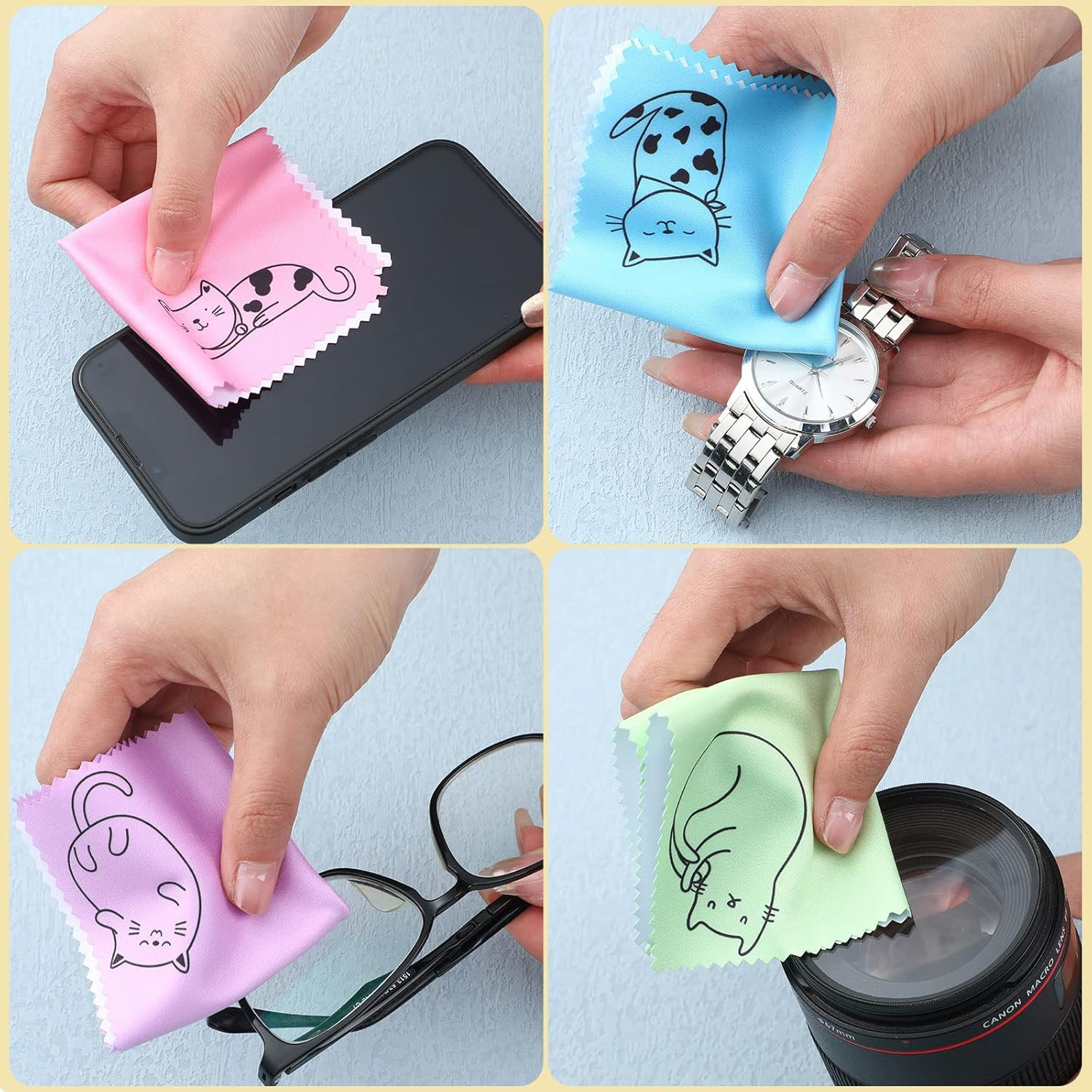 20 Pcs Microfiber Cleaning Cloth Cute Kitty Cat Design Microfiber Cloth Gift Sof