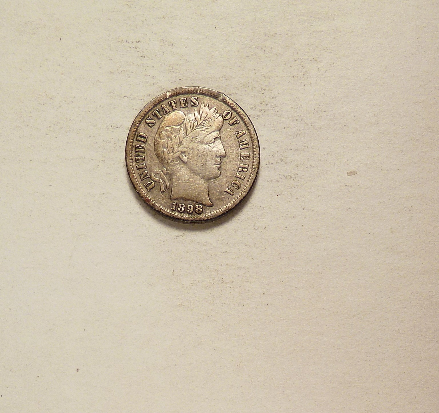 1898-S Barber Silver Dime grades VF+, Better Date, Some Small Rim Nicks.