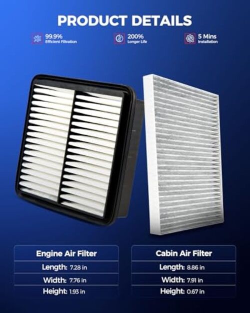 Engine & Cabin Air Filter Kit, Replacement for Kia Forte 2010 CA10470&CF10709