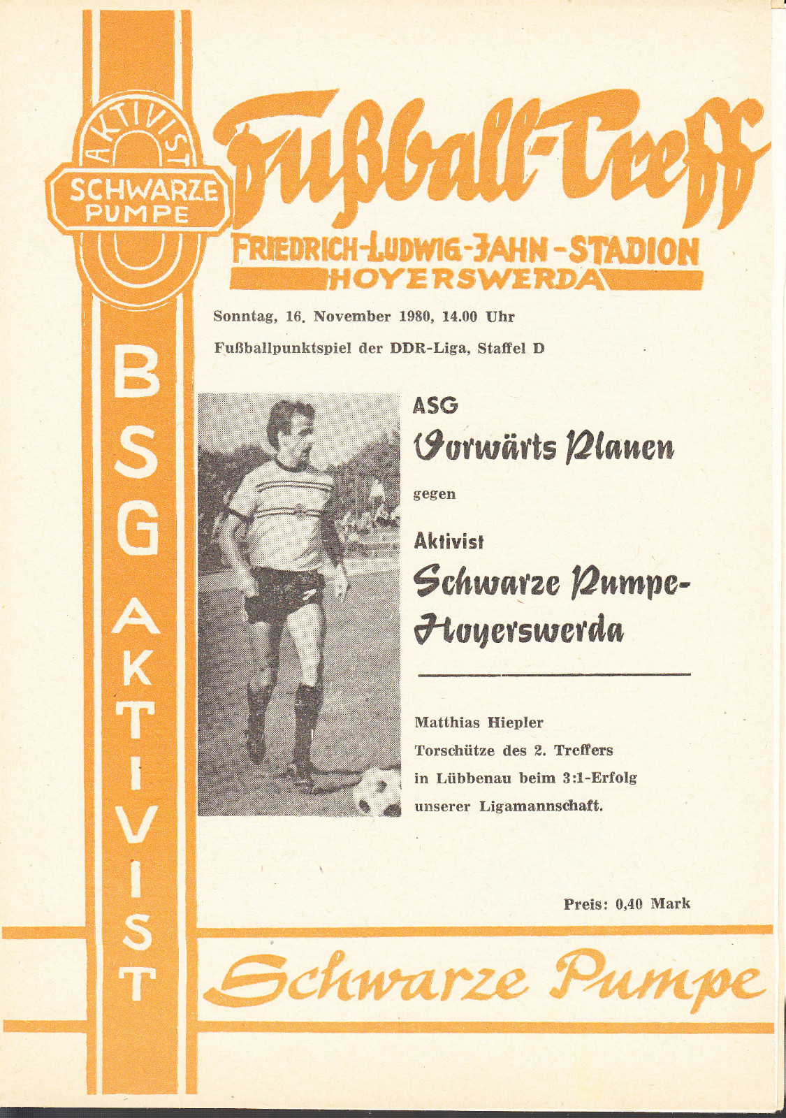 DDR 80/81 Program BSG Aktivist Schwarze Pumpe-Hoyerswerda vs ASG Vorwärts Plauen