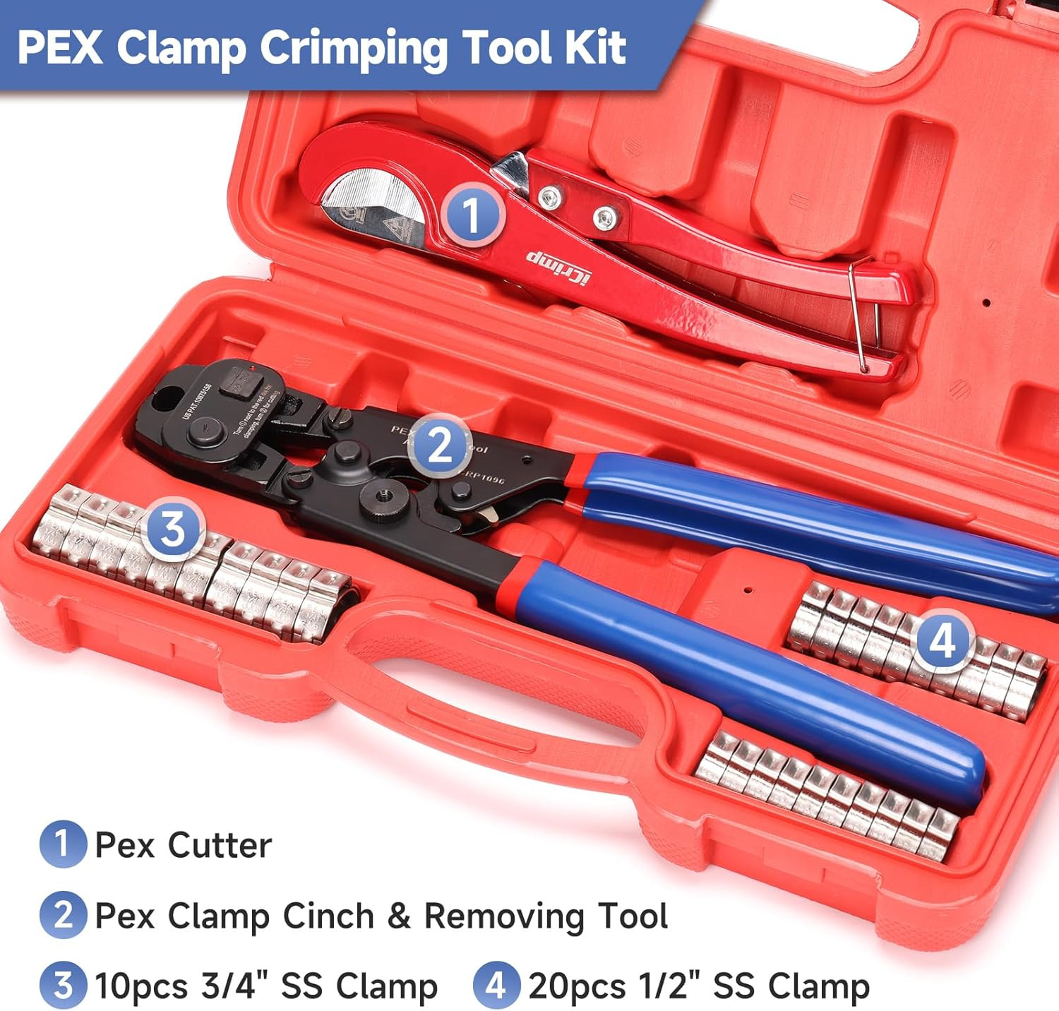Ratchet PEX Cinch Tool with Clamp Removal Function and Pipe Cutter