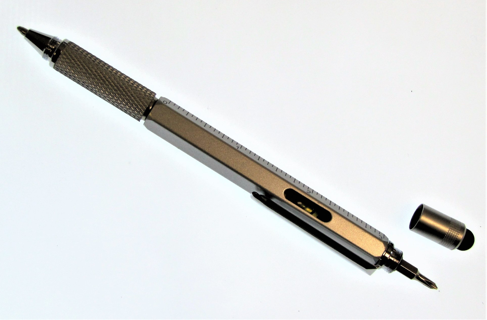 Pocket Pen Screw Driver Stylus Bubble Level Ruler Multi-Tool 6 in 1 Silver