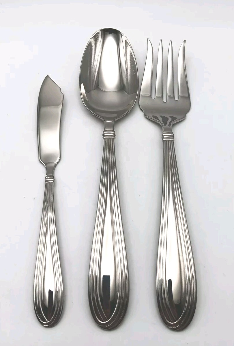 NOS Lenox Key West 3pc Server Hostess Set 18/10 Stainless Glossy Flatware Korea