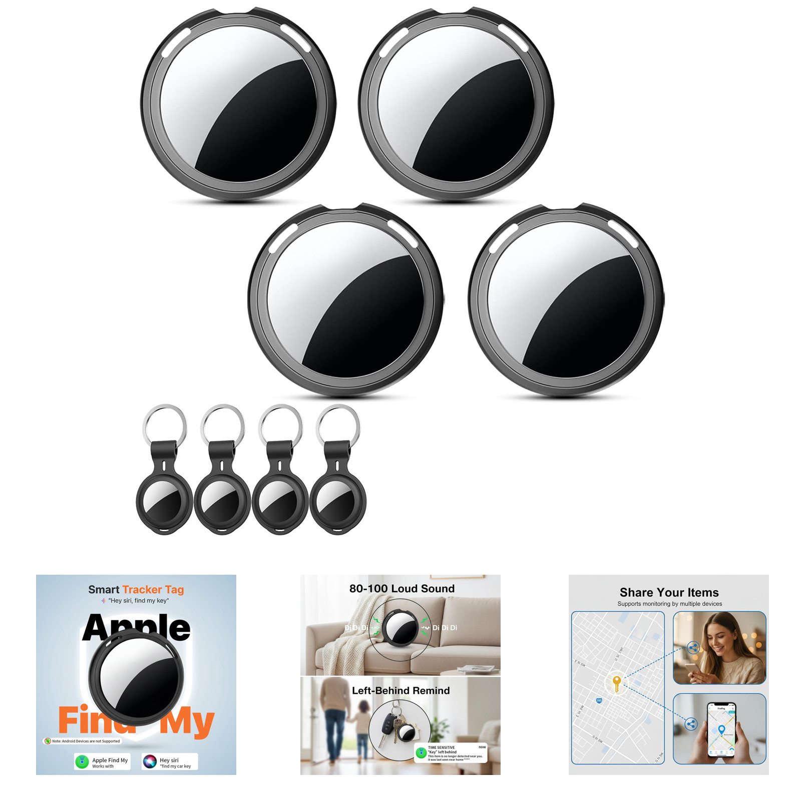 4 Pack Bluetooth Item Finder Tags Water Resistant Replaceable Battery Compatible