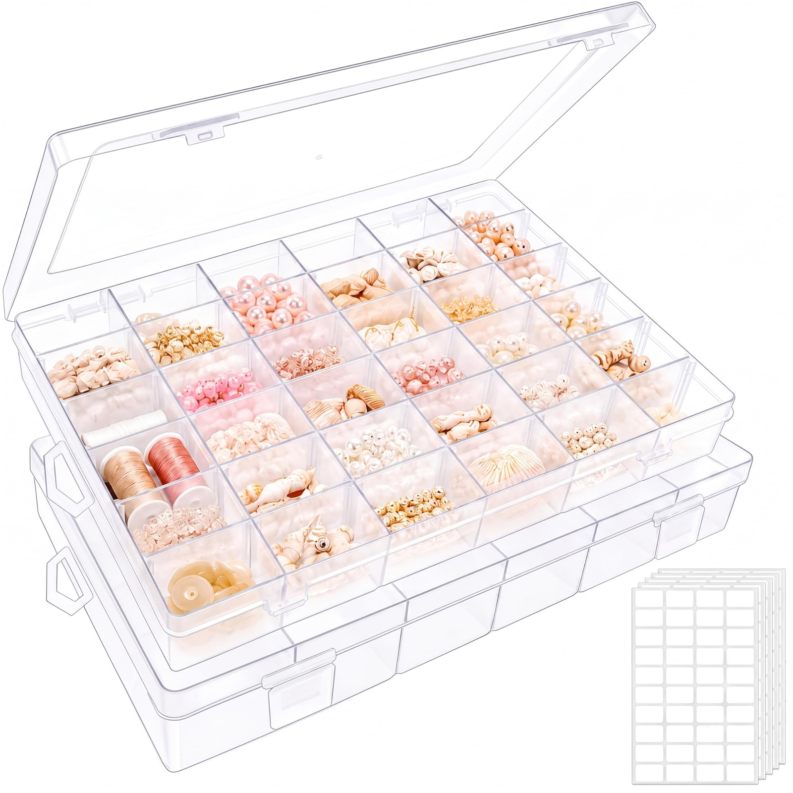 2 Pack Clear Bead Organizer Tackle Box with Adjustable Dividers 2PCS, 2