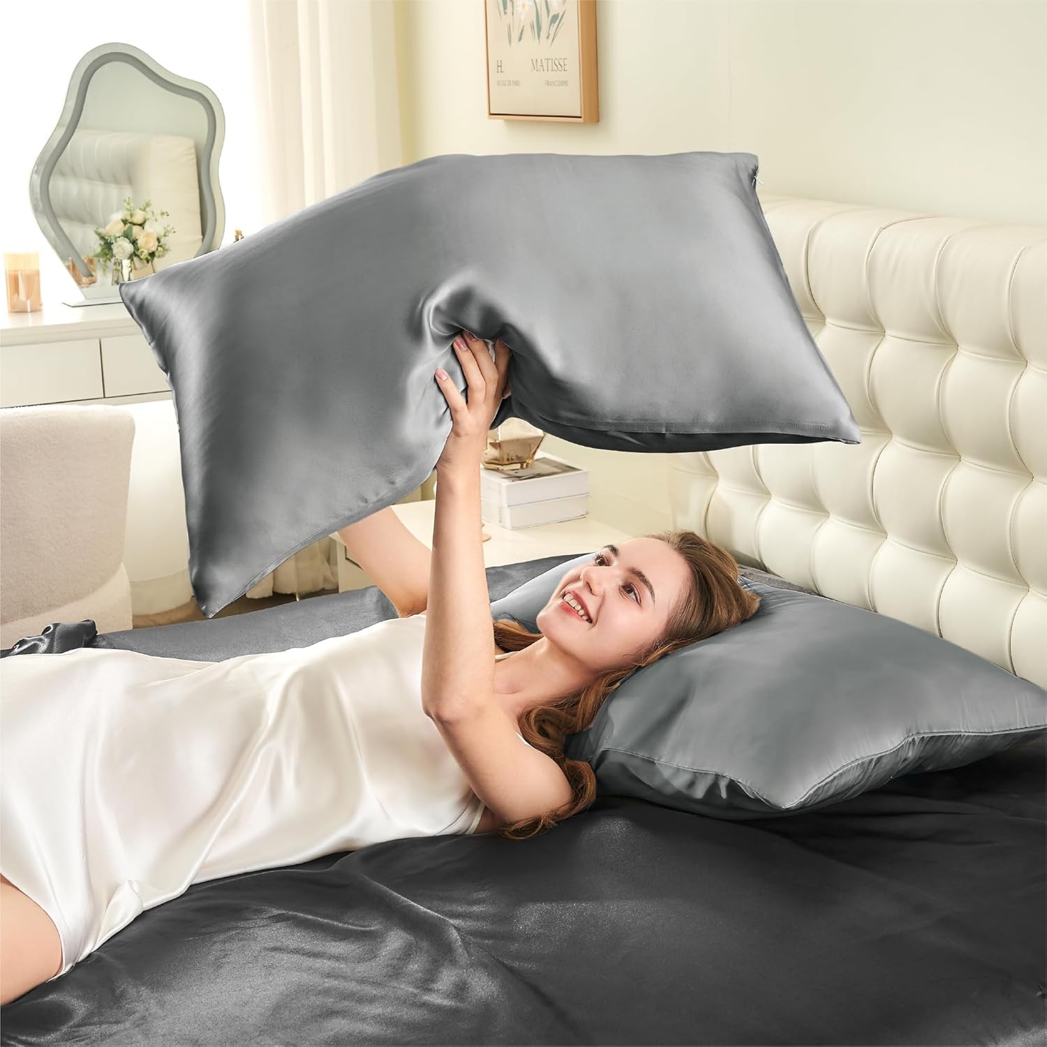 Silk Pillow Cases 2 Pack Standard Size, Ultra Smooth & Soft Mulberry