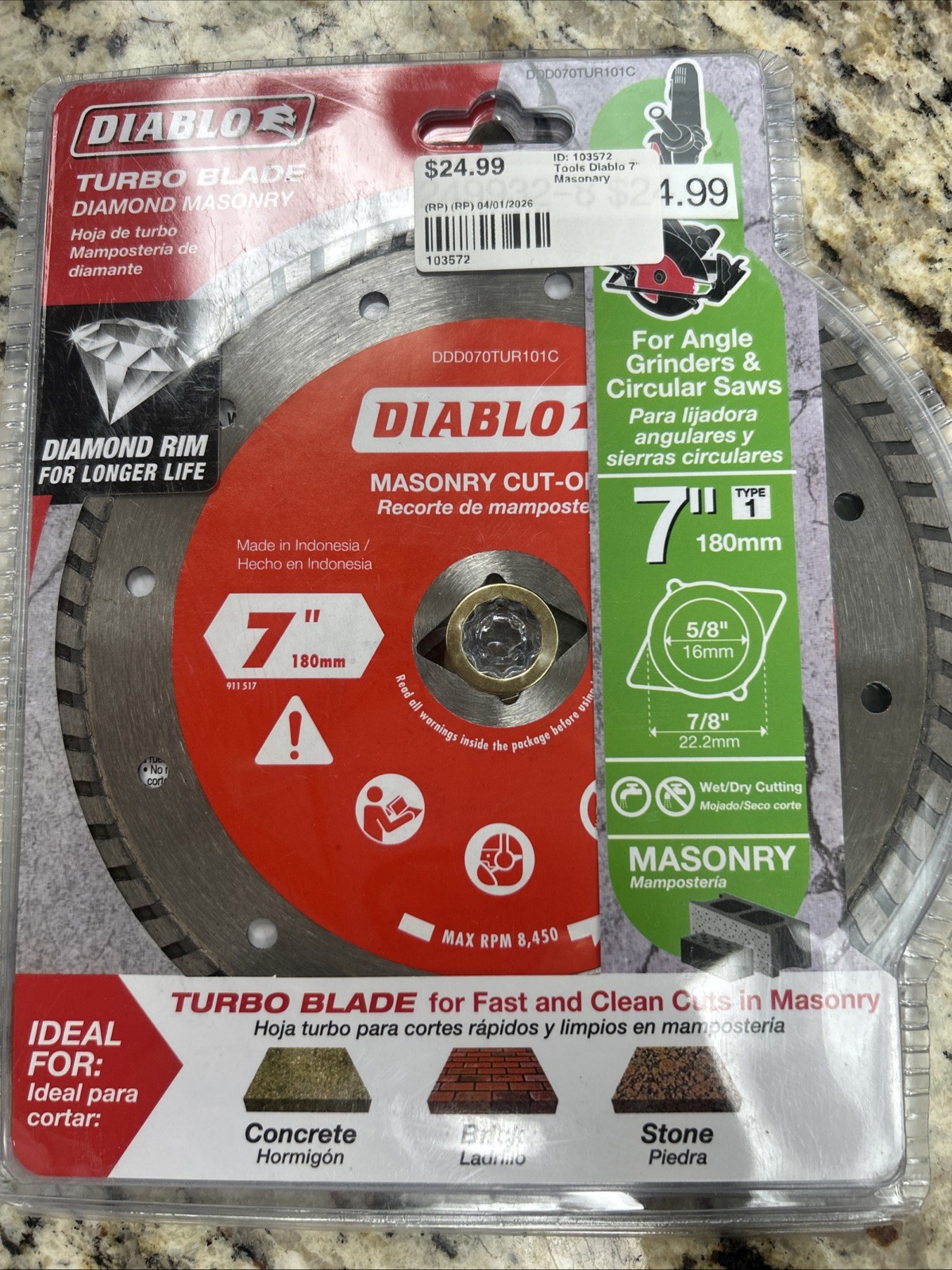 Brand New in Package Diablo 7 inch Diamond Turbo Masonry Cut Off Saw Blade