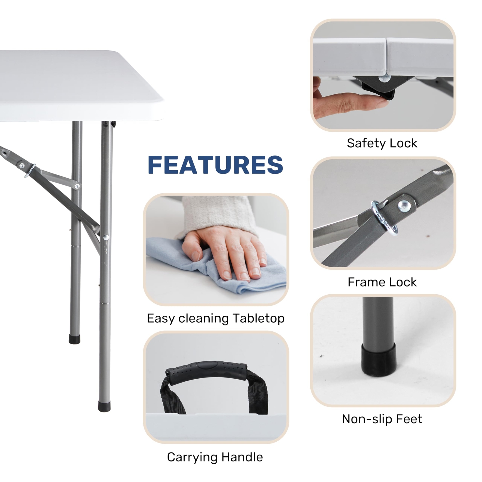 Portable 4ft Folding Table with Handle - Ideal for Camping, Picnics & Parties