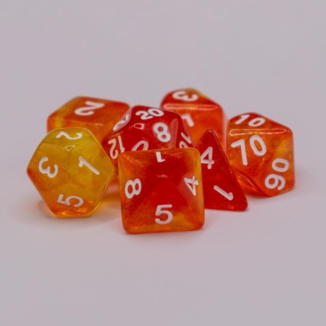 7 Piece Translucent Shimmer  Dice Set  – Yellow & Orange 7 Dice D&D Pathfinder