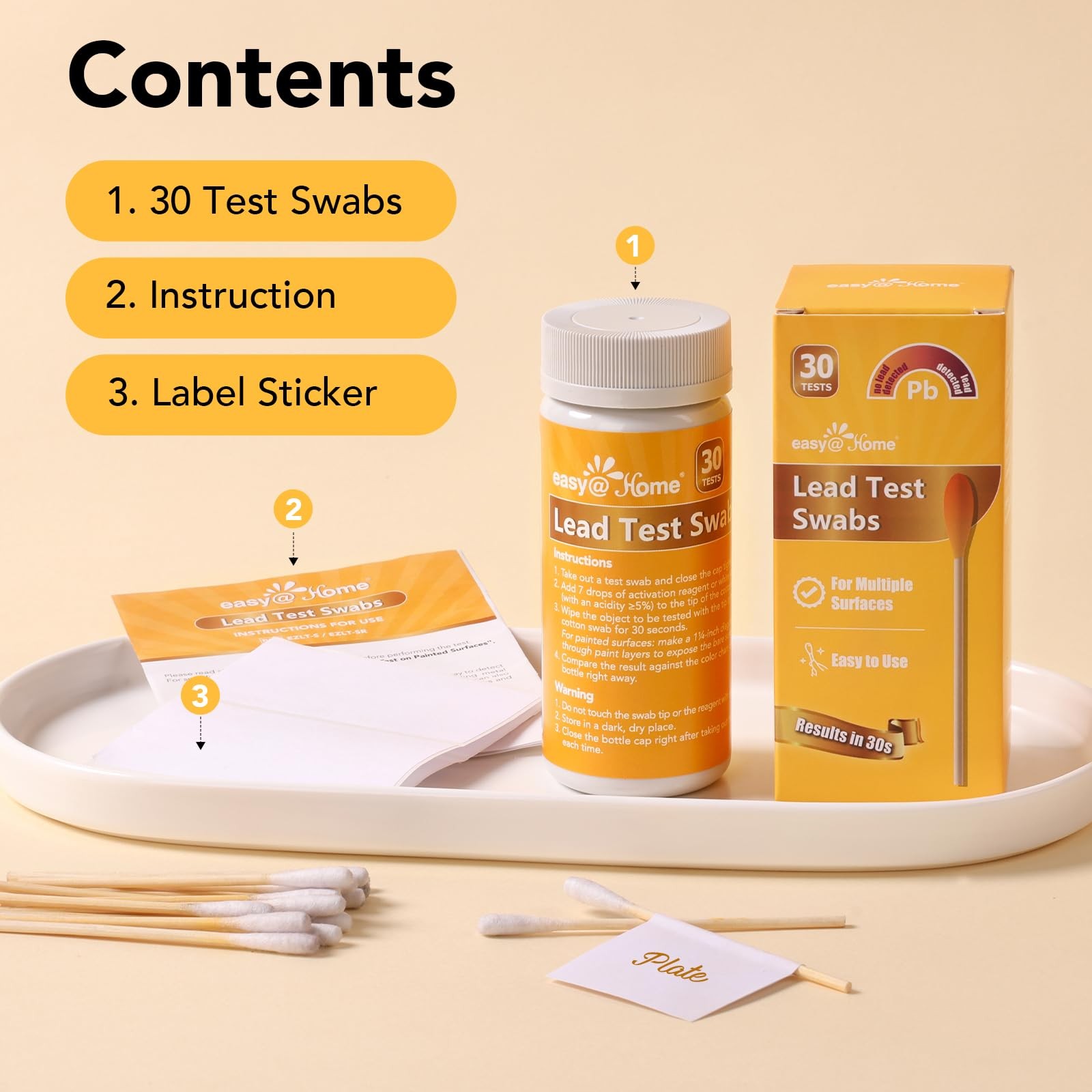 Easy@Home Lead Test Kit – 30 Rapid Testing Swabs with 30‑Second...