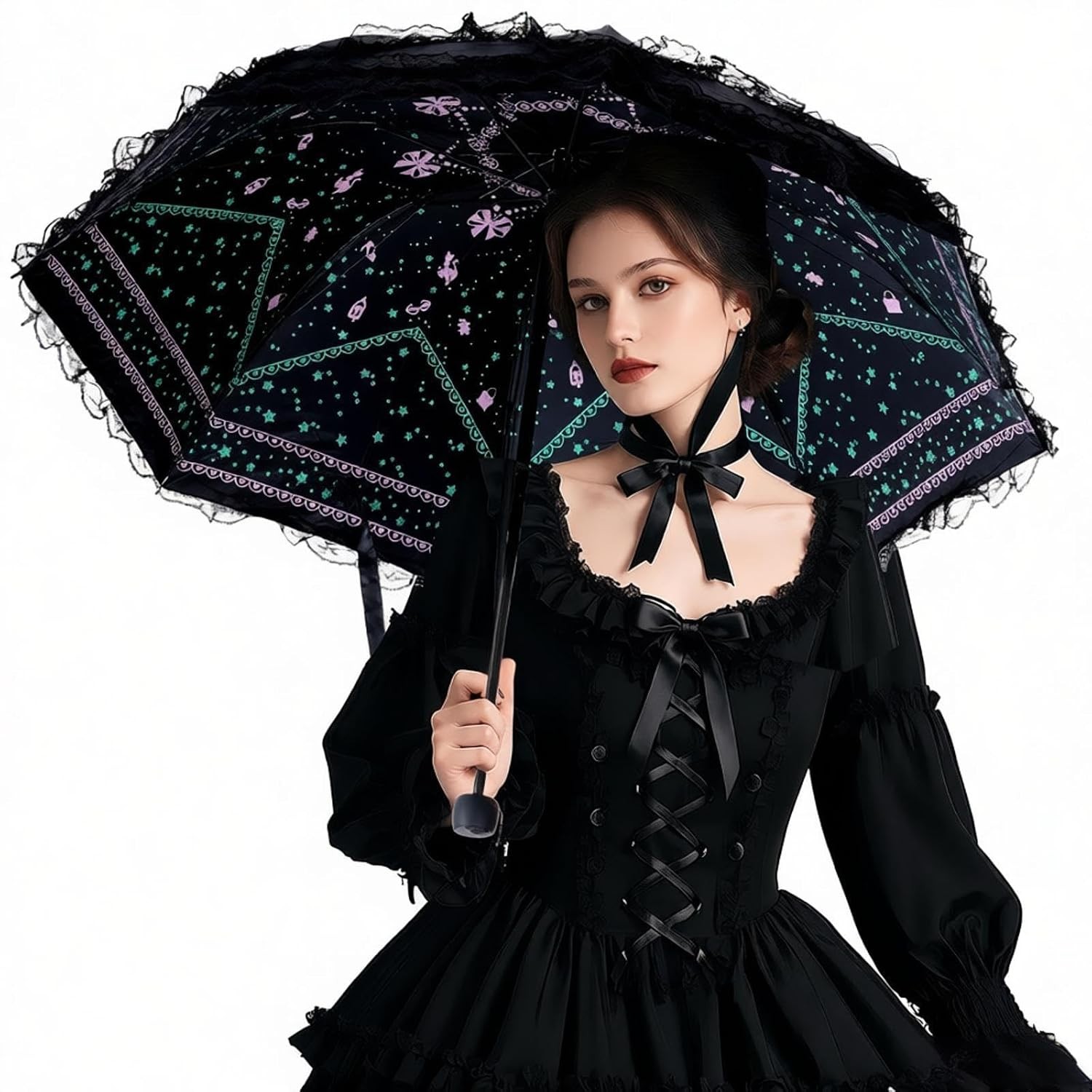 Gothic Lolita Lace Parasol Travel Umbrella Rain Sun UV Protection Umbrella
