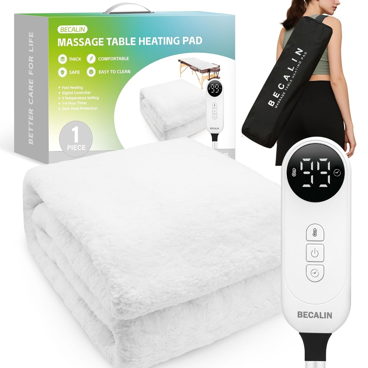 Luxury Massage Table Warmer Pad - 9 Heat Settings, 9-Hour Timer, & Soft Fleece