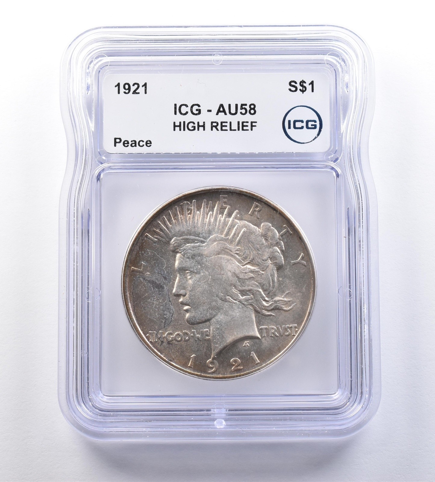 1921 Peace Silver Dollar High Relief AU58 ICG *9179