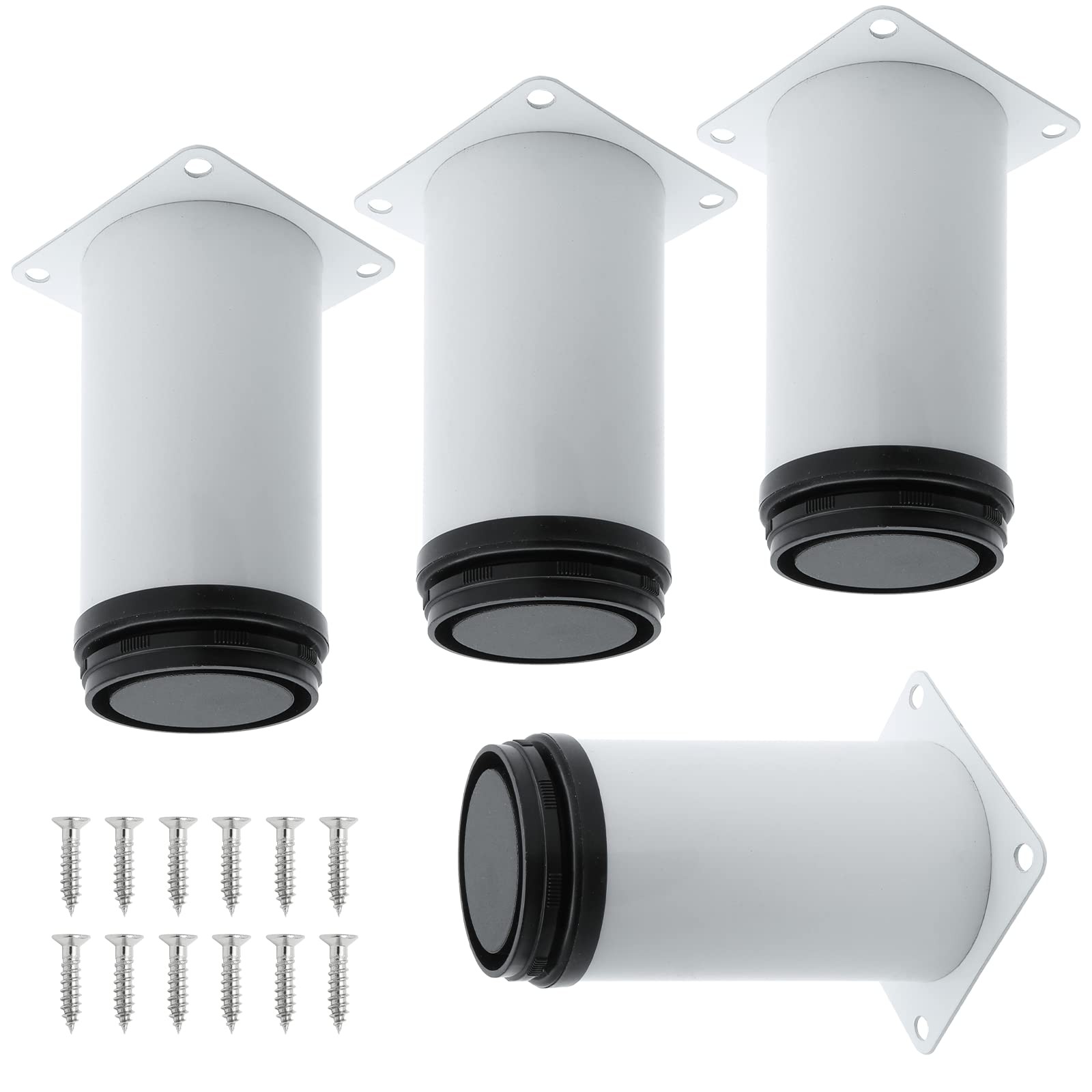 4-Pack 4-inch White Adjustable Stainless Steel Round Furniture Legs Feet
